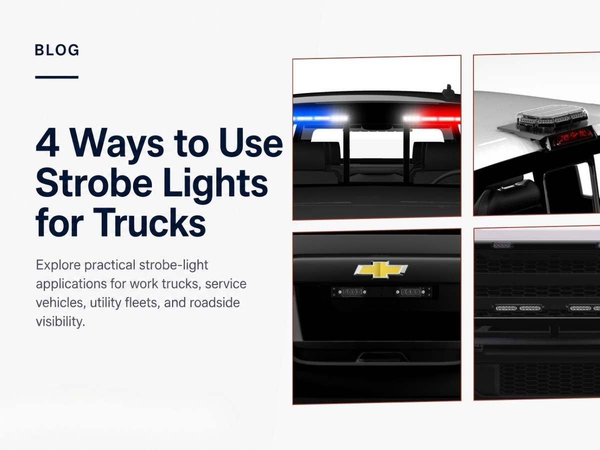Work trucks, tow trucks, and utility vehicles using strobe lights for visibility and safety