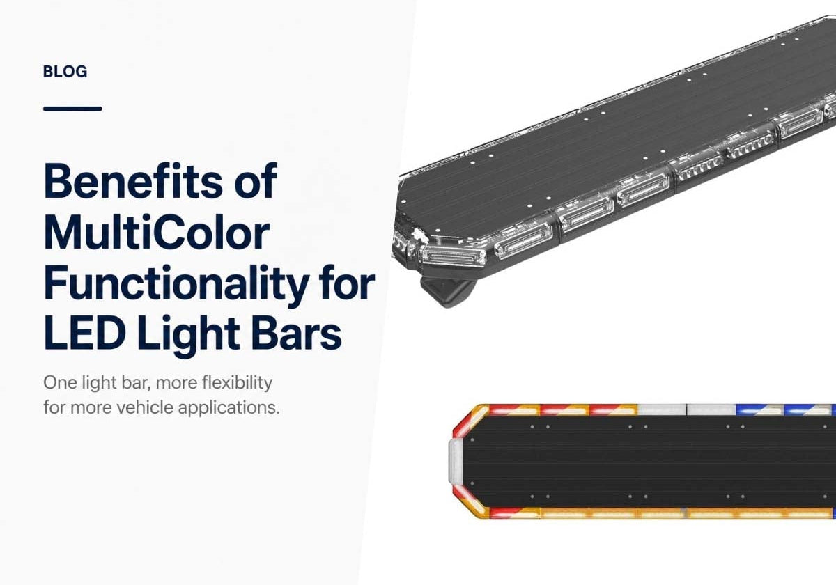 Multicolor LED light bar showing red, blue, amber, and white lighting functionality