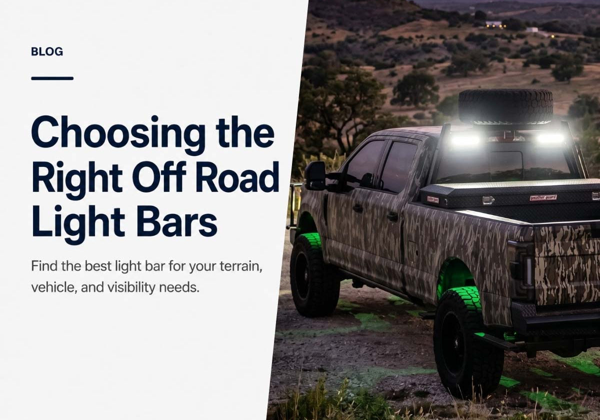 Off-road vehicle with LED light bars for choosing the right lighting setup for rugged terrain