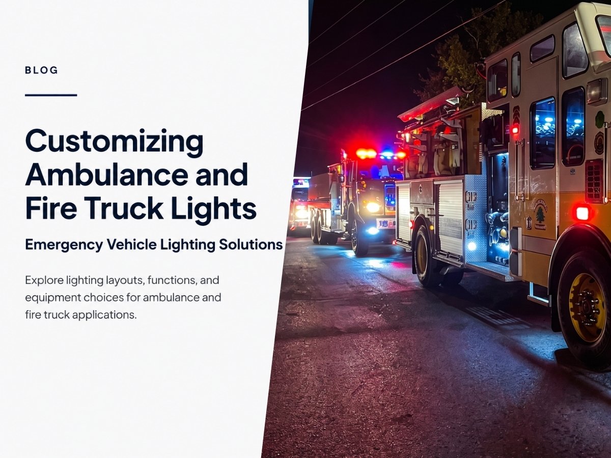 Ambulance and fire truck with customized emergency lighting solutions and LED warning lights