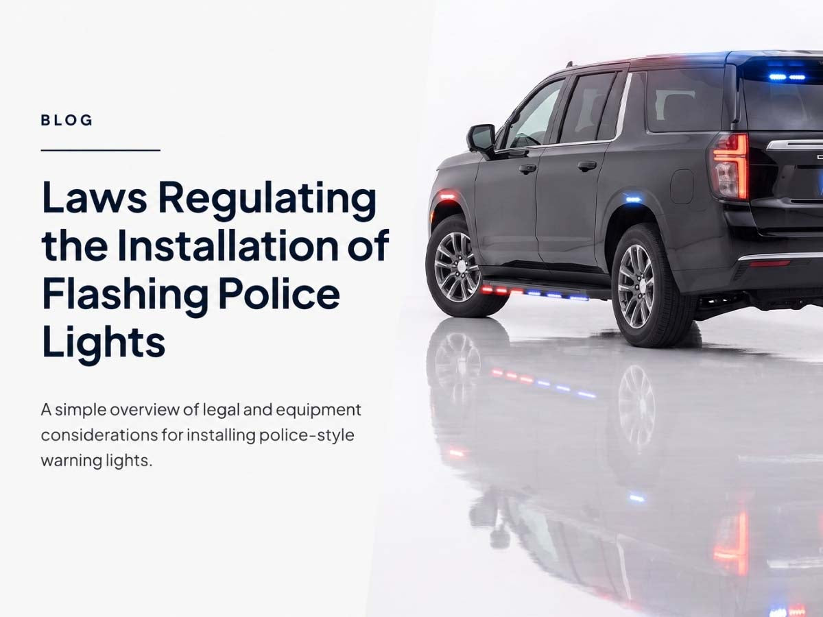 Police vehicle lighting with legal compliance documents for flashing police light installation