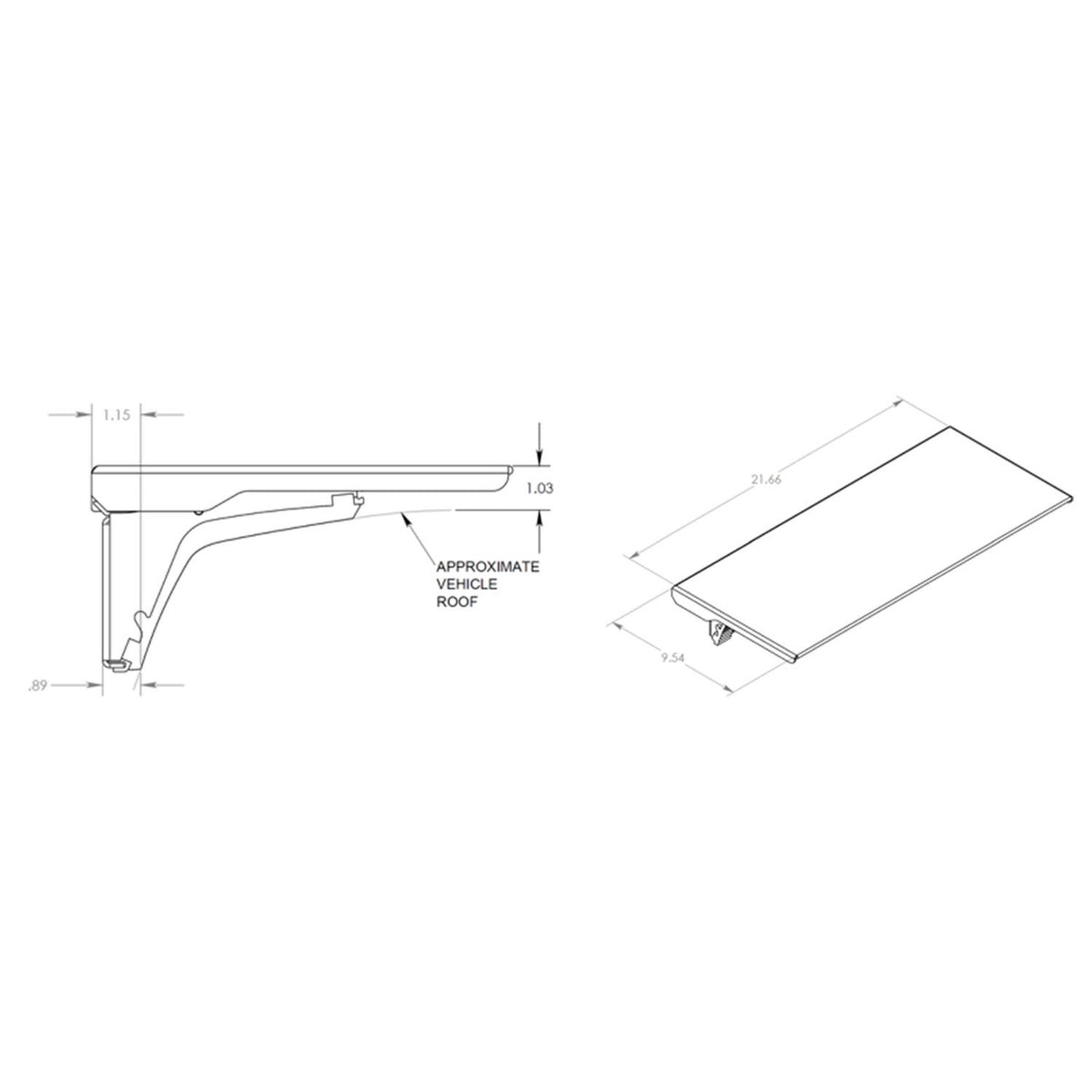 Acari Drill-Free Roof Mount Bracket Dimensions