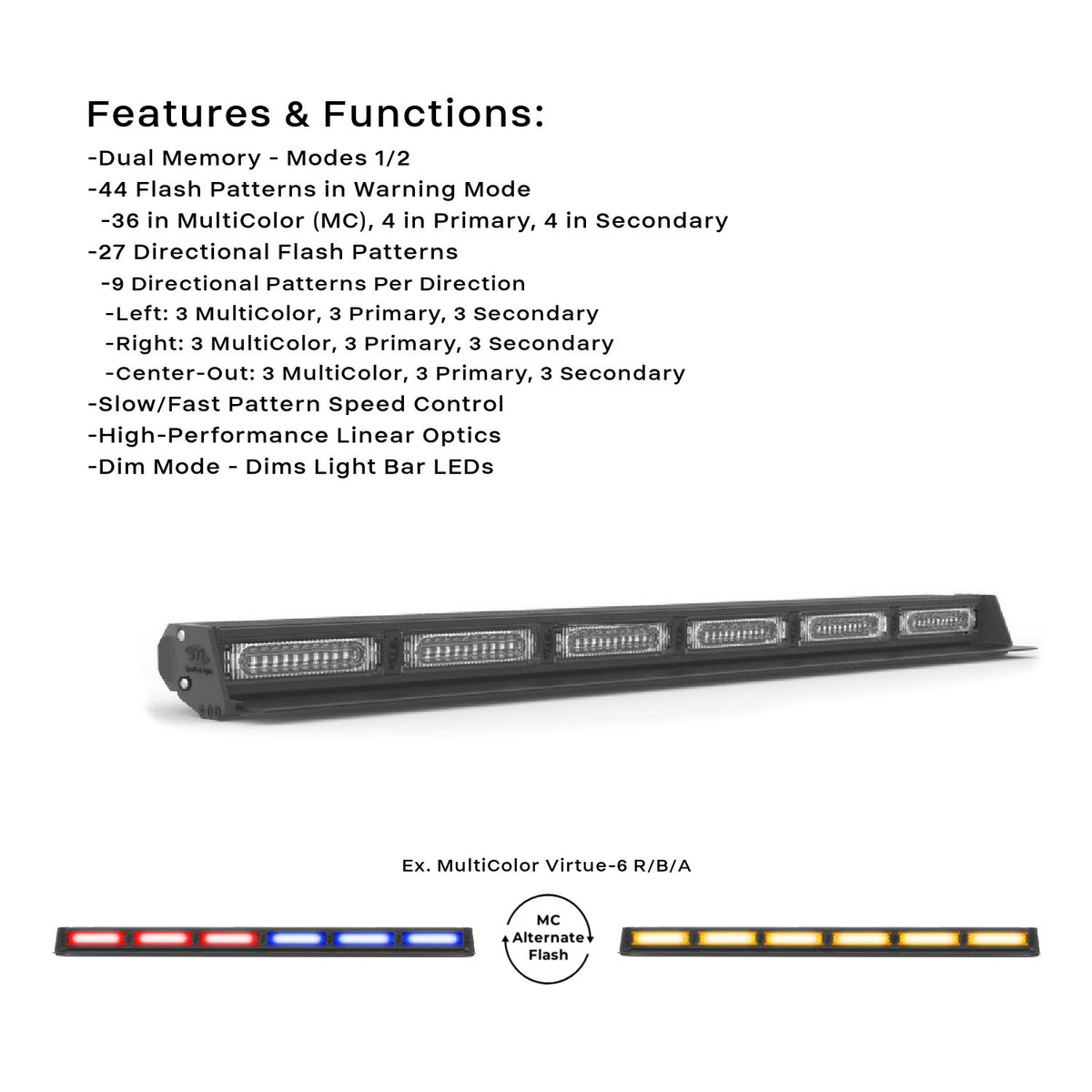 MultiColor Virtue-6 Linear 6 Head LED Traffic Advisor Light Bar App Photos